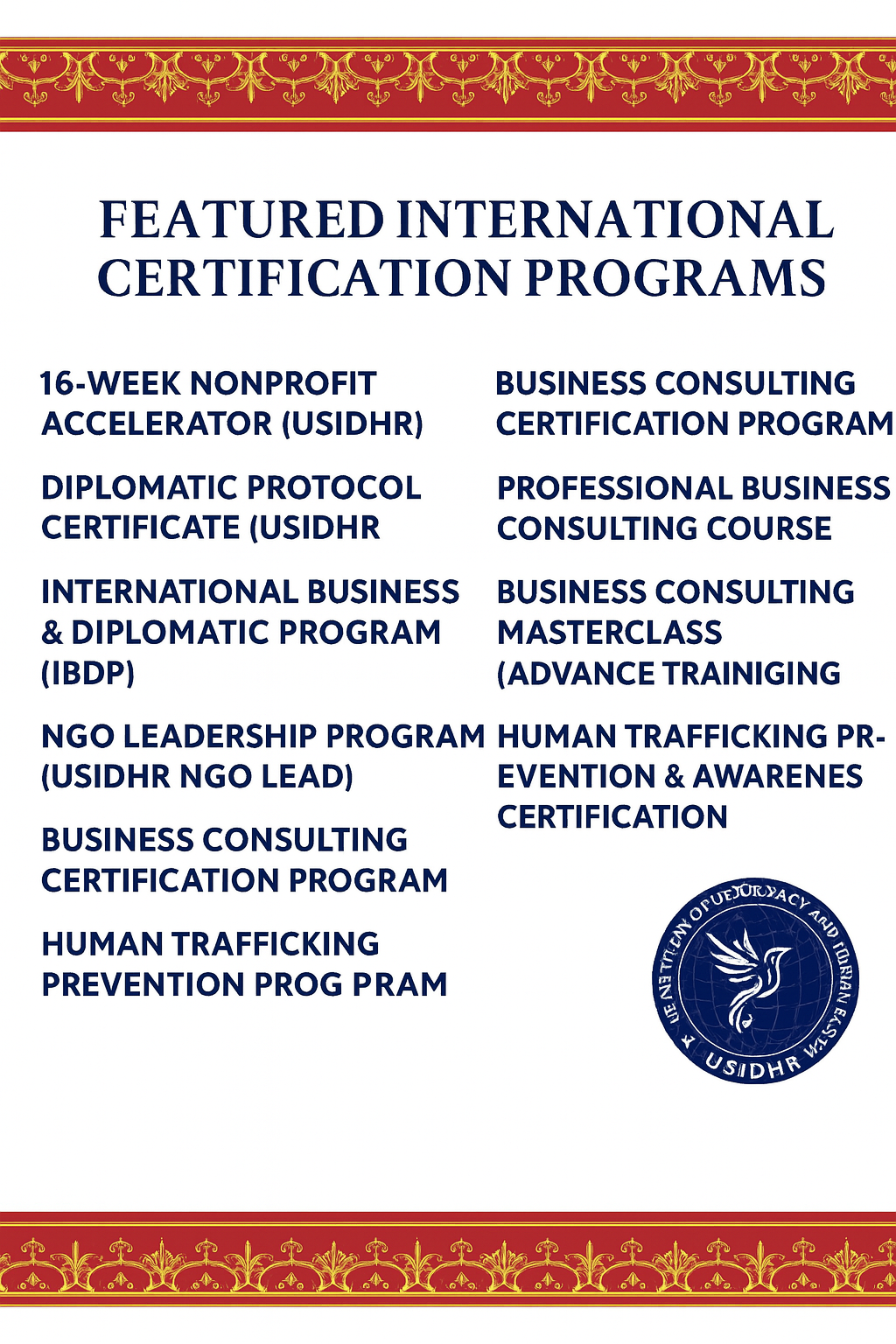 USIDHR Certified International Training Programs